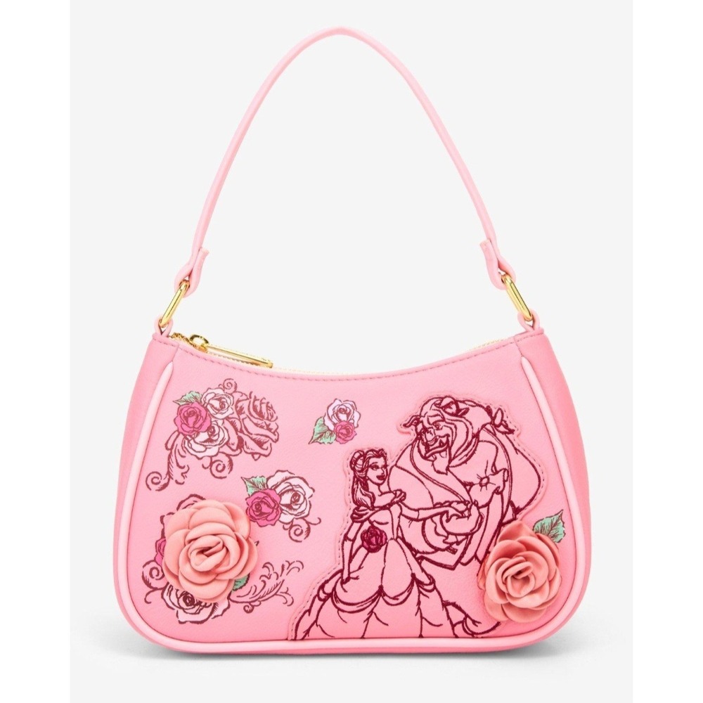 NEW! Loungefly Disney Beautyโ and the Beast Pink Roses Shoulder Bag Purse